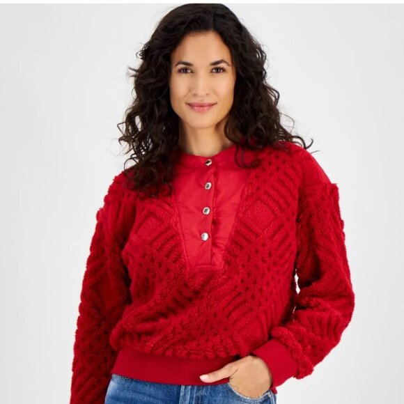 Tommy Hilfiger Vibrant Red Pullover Sherpa Sweater S XL - Picture 1 of 15